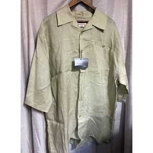 NWT Daniel Ellissa Mens 3XL Sage Green 100%Linen  Shirt Short Sleeve Relaxed Fit